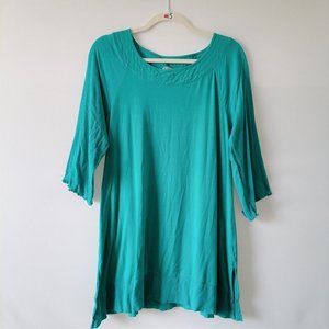 Soft Surroundings Womens Sea Green 3/4 Sleeve Round Neck Tunic Top Size Small